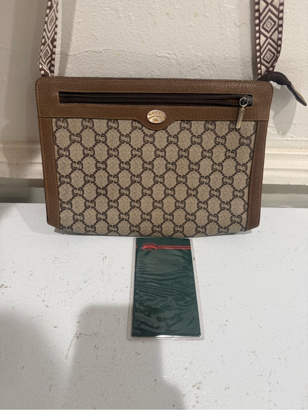Authentic Vintage Gucci Plus Beige & Brown GG Canvas Clutch/Crossbody Bag